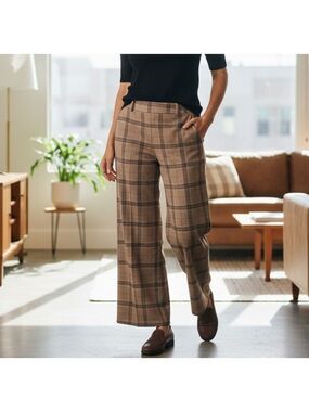 NYC Tan and Brown WIDE LEG STRETCHY plaid Fall Trousers L